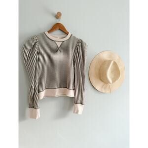 By the River | Striped Contrast Puff Sleeve Sweatshirt | Sz S